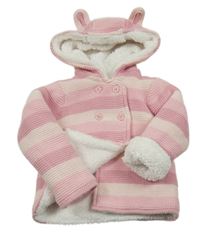 Růžový pruhovaný zateplený propínací svetr s kapucí Mothercare