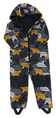 Tmavmodrá softshellová kombinéza s medvědy a kapucí Lupilu