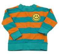 Tyrkysovo-oranžová pruhovaná mikina se smajlíkem