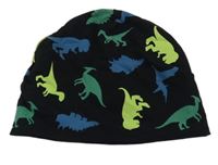 Černá bavlněná čepice s dinosaury