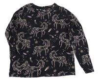 Černé triko s jednorožci Tu
