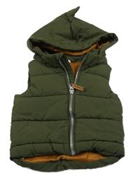 Khaki šusťáková zatepená vesta s kapucí H&M