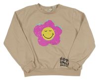 Hnědorůžová mikina s květinou a flitry H&M