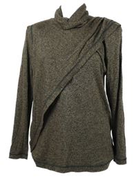 Dámský béžovo-hnědý melírovaný svetr s překřížením a rolákem Richard Robets 