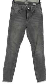 Dámské šedé mid waist skinny roztřepené rifle Only 