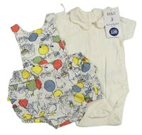 2set - Bílé plátěné laclové kraťasy s balonky a zajíčky + body M&S