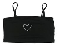 Černý žebrovaný crop top se srdíčkem Shein