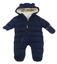 Tmavomodrá šusťáková zimní kombinéza s kapucí F&F