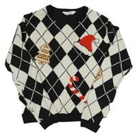 Černo-bílý lehký károvaný svetr s vánočními obrázky H&M