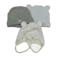 3x čepice - smetanová + šedá Nike + světlešedá s oušky 