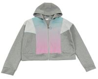 Šedo-barevná sportovní propínací crop mikina s kapucí Pep&Co