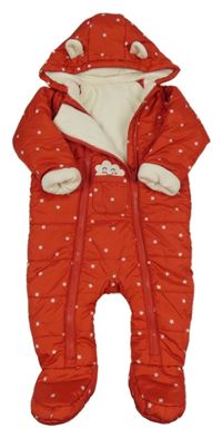 Červená šusťáková zimní kombinéza s hvězdami a kapucí St. Bernard