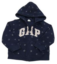 Tmavomodrá fleecová propínací mikina s hvězdičkami a logem a kapucí GAP