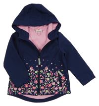 Tmavomodrá softshellová bunda s kytičkami a kapucí Topolino
