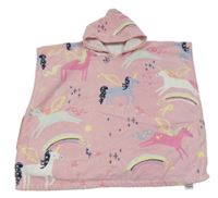 Světlerůžové froté osuškové pončo s jednorožci a kapucí 