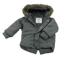 Tmavošedá šusťáková zateplená bunda s kapucí George