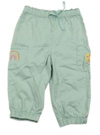Mentolové plátěné cuff kalhoty se sluníčkem Ergee