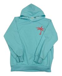 Světlemodrá lehká mikina s palmou a kapucí 