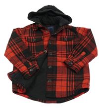 Červeno-černá kostkovaná košilová podšitá bunda s kapucí Next