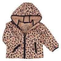Lososovo-tmavomodrá leopardí šusťáková zateplená bunda s kapucí Joules