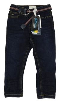 Nové - Tmavomodré skinny rifle s páskem 