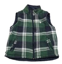 Zeleno-bílo-tmavomodrá kostkovaná flanelová oboustranná zateplená vesta U.S POLLO ASSN.