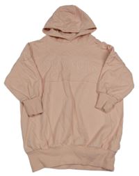 Světlerůžové teplákové šaty s nápisem a kapucí Next