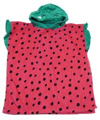 Růžovo-zelené froté osuškové pončo s kapucí Tu