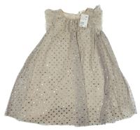 Nové - Béžovošedé puntíkaté tylové šaty H&M