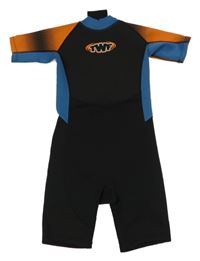 Černo-modro-oranžový neopren s nápisem 