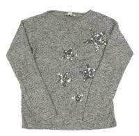 Šedé melírované úpletové triko s flitry Primark
