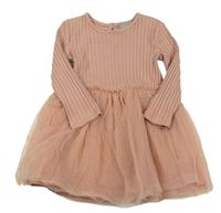 Starorůžové žebrované bavlněné šaty s tylovou sukní Primark