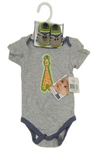 2set - Šedé body se žirafou + ponožky Vitamins baby