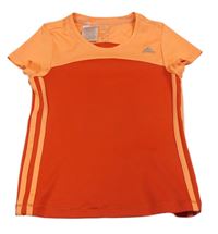 Oranžovo-červené sportovní funkční tričko s pruhy Adidas 