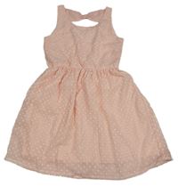 Broskvové šifonové šaty s puntíky H&M