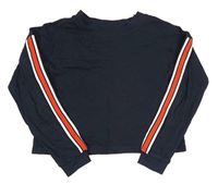 Tmavomodrá crop mikina s proužky H&M