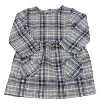 Tmavomodro-okrové kostkované pletené šaty Primark 
