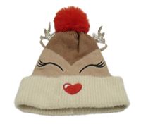 Béžovo-červená čepice se sobem 