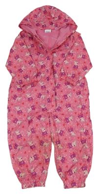 Růžová šusťáková podšitá kombinéza s Peppou a kapucí 