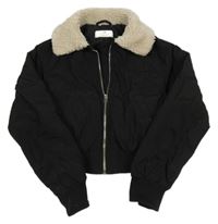 Černá šusťáková crop zateplená bunda s límcem H&M