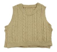 Béžová pletená copánková crop vesta 