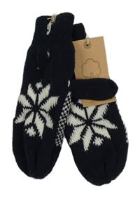 Nové - Tmavomodro-bílé pletené palcové podšité rukavice 