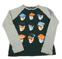 Tmavozeleno-šedé triko s lebkami GAP