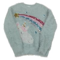 Světlemodrý chlupatý svetr s jednorožcem F&F
