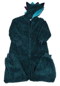 Zeleno-tmavomodrá chlupatá kombinéza s kapucí - dinosaurus Next