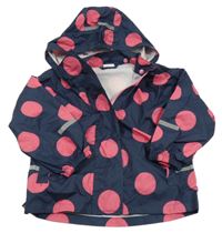 Tmavomodrá šusťáková bunda s odepínací kapucí a puntíky Papagino