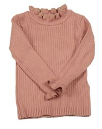 Světlerůžový žebrovaný svetr s kroucenými lemy Matalan