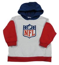 Bílo-tmavomodro-červená mikina s logem NFL a kapucí Primark 