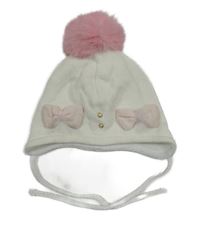 Bílá pletená podšitá čepice s mašličkami 