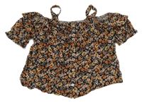 Černo-barevná kytičkovaná halenka s odhalenými rameny Next 